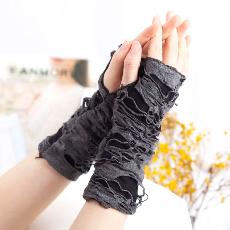 Distressed Black Gloves