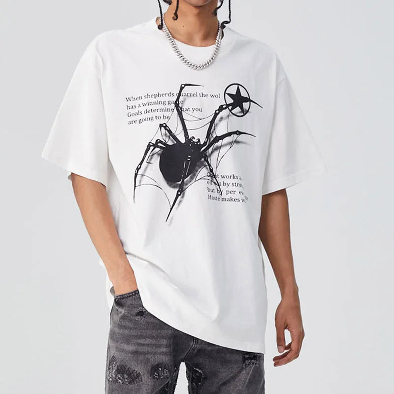 T-Shirt en coton pour hommes, Streetwear, Hip Hop, surdimensionné, Y2k, noir délavé, graphique d'araignée, Harajuku, gothique, Vintage, couverture en coton, vêtements amples