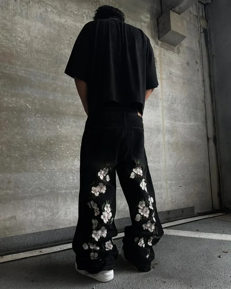 MilkMan Cherry Blossom Embroidered Jeans – Artistic Streetwear