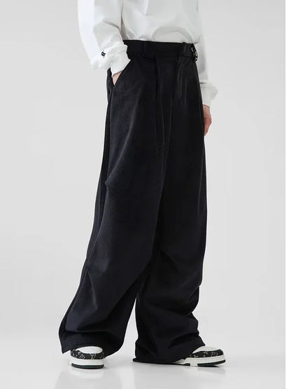 HOUZHOU – pantalon plissé et brossé pour homme, style Hip Hop coréen, jambes larges, taille haute, surdimensionné, décontracté, Streetwear, Vintage, automne
