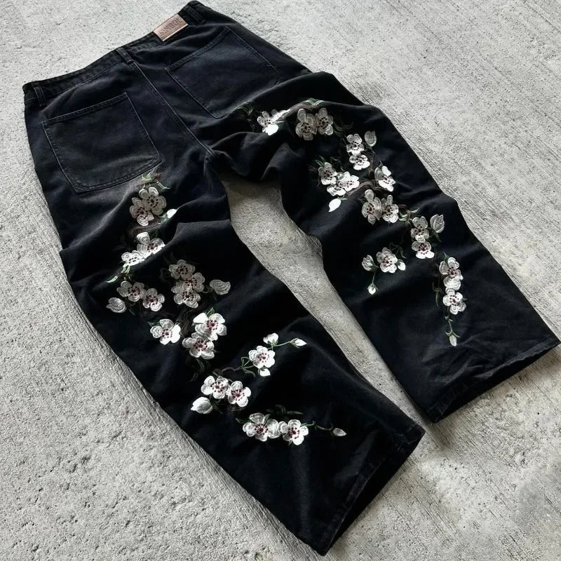 MilkMan Cherry Blossom Embroidered Jeans – Artistic Streetwear