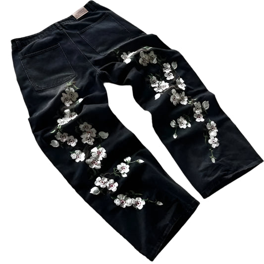 MilkMan Cherry Blossom Embroidered Jeans – Artistic Streetwear