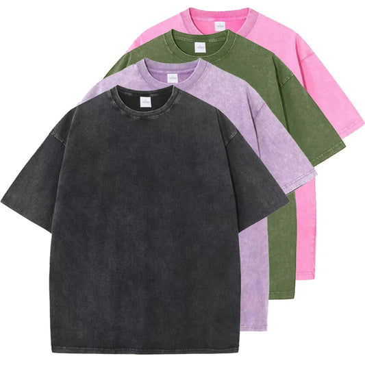 T-Shirts Vintage à manches courtes pour hommes/femmes, couleur unie, en coton, lavage avec de l'eau ancienne, vêtements Hip Hop de rue