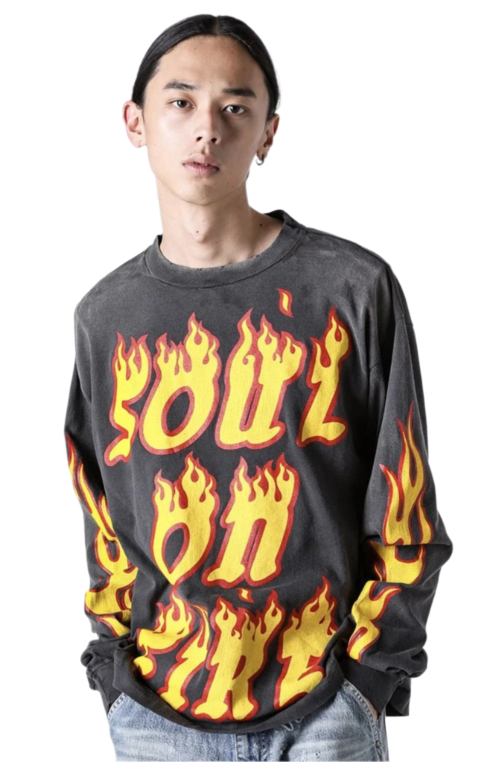 MilkMan Oversized Flame Print Long Sleeve