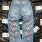 MilkMan Cherry Blossom Embroidered Jeans – Artistic Streetwear