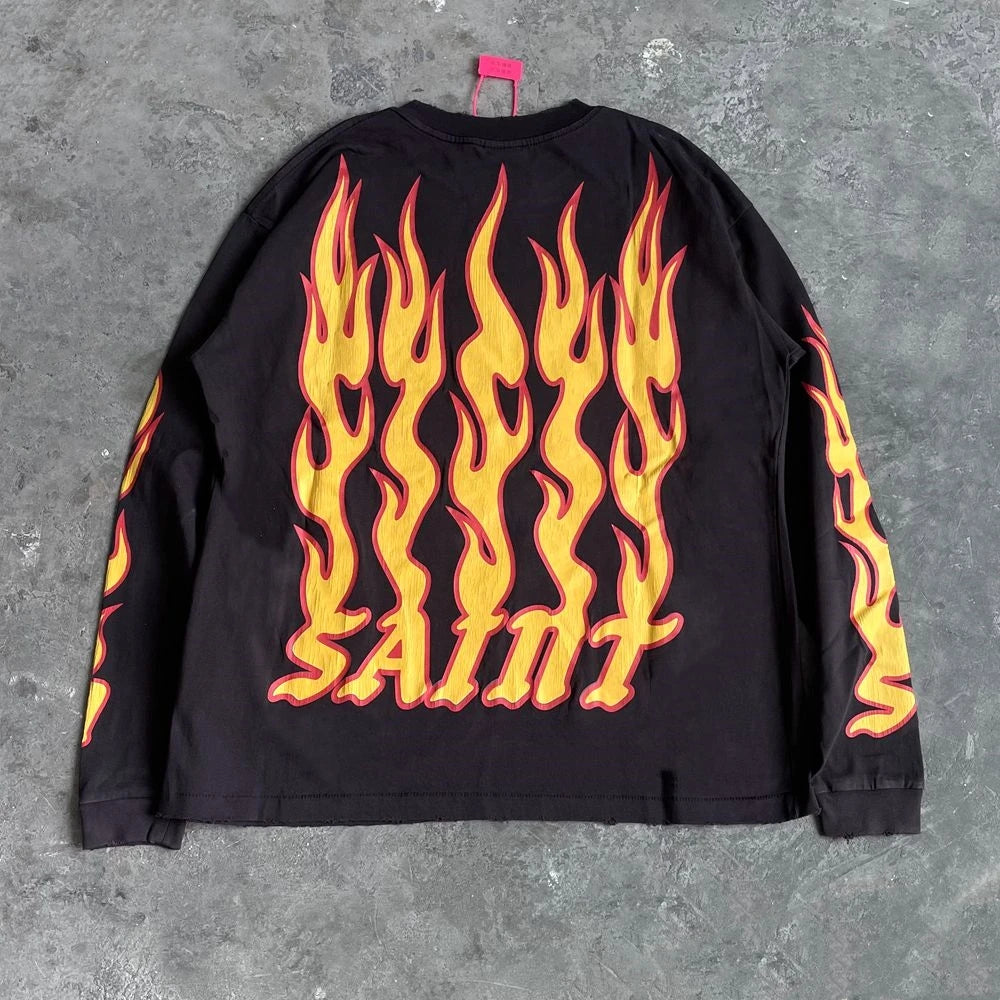 MilkMan Oversized Flame Print Long Sleeve